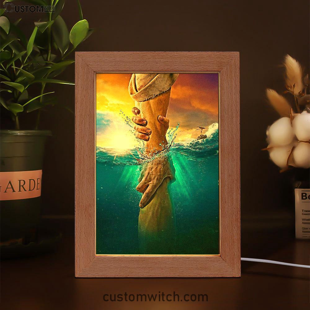 Jesus Saves Peter From Drowning Frame Lamp Art - Jesus Frame Lamp Pictures - Christian Night Light