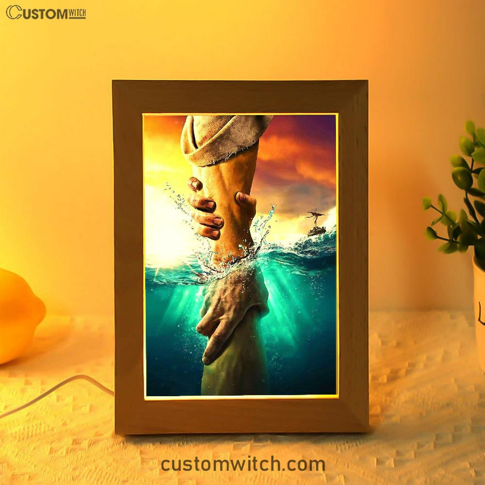 Jesus Saves Peter From Drowning Frame Lamp DecorChristian Decor - Jesus Frame Lamp Pictures - Christian Night Light