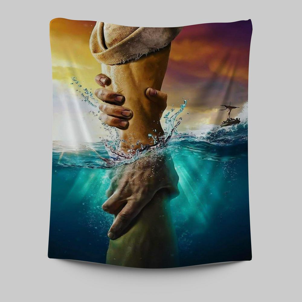 Jesus Saves Peter From Drowning Tapestry Wall DecorChristian Wall Decor - Jesus Tapestry Pictures - Christian Tapestries Wall Art