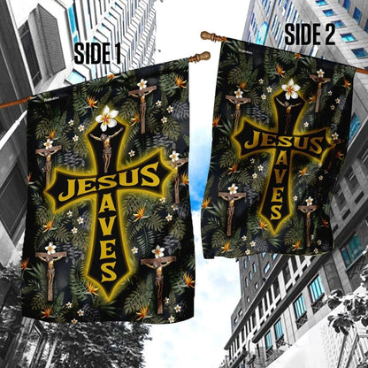 Jesus Saves Tropical Floral Pattern House Flag, Christian Flag, Christian Flag, Scripture Flag, Garden Banner