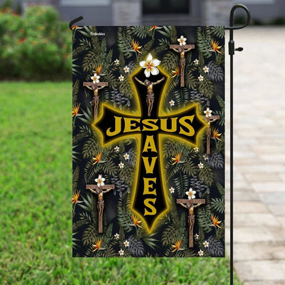Jesus Saves Tropical Floral Pattern House Flag, Christian Flag, Christian Flag, Scripture Flag, Garden Banner