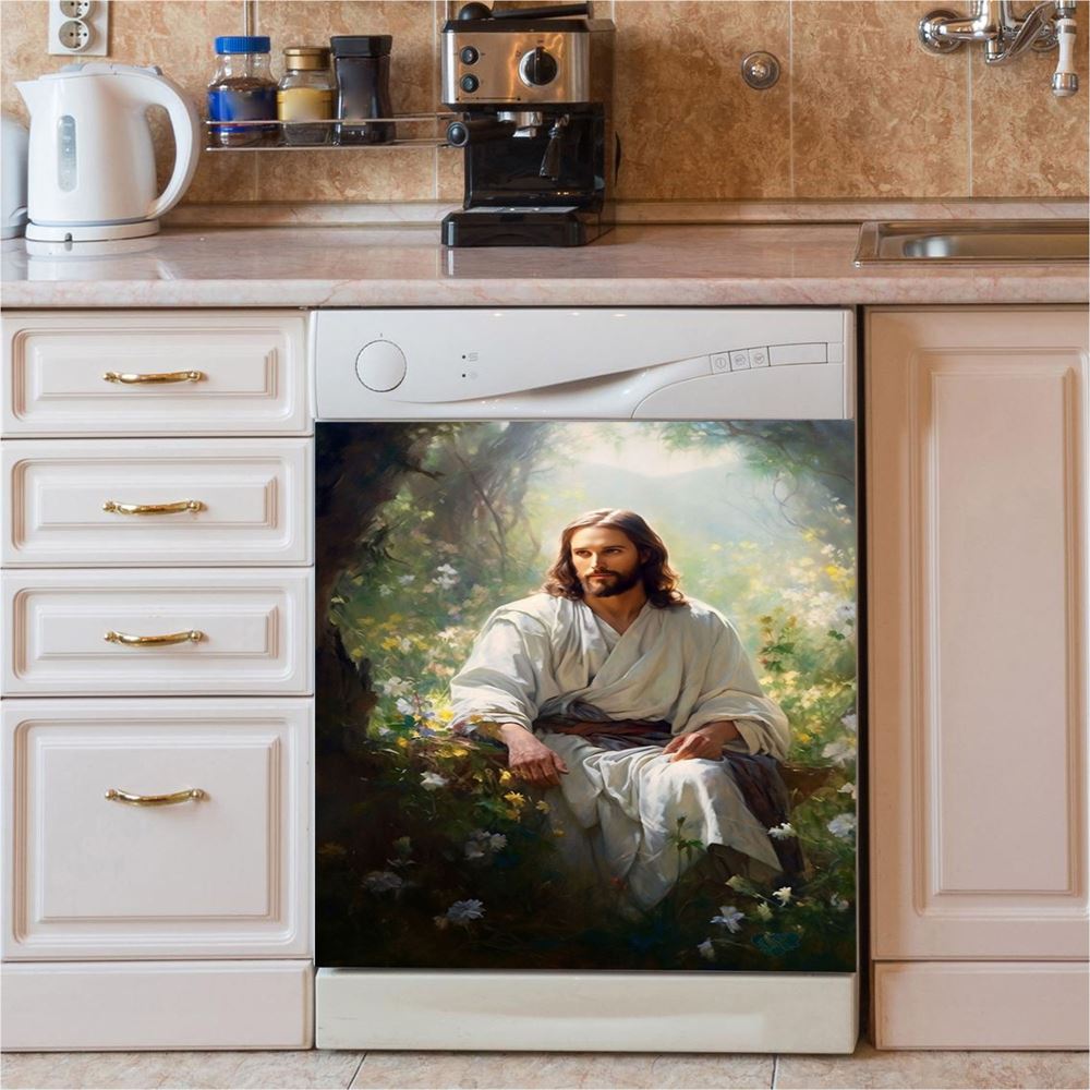 Jesus Saving Me Beach Water Dishwasher Cover, Jesus Christ Dishwasher Wrap, Christian Kitchen Decoration