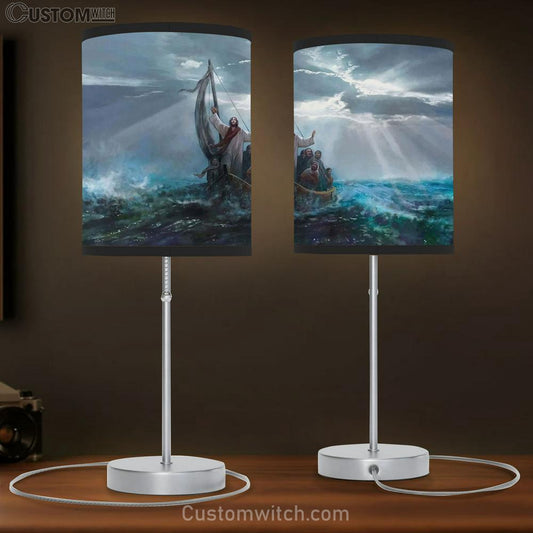 Jesus Saving On The Beach Large Table Lamb - Christian Table Lamb Prints - Religious Table Lamb Art