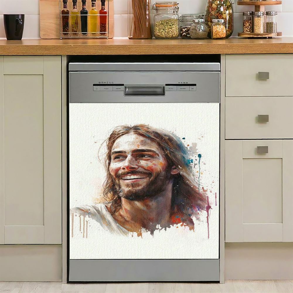 Jesus Sitting Down In The Forest Dishwasher Cover, Jesus Dishwasher Wrap, Christian Kitchen Decoration