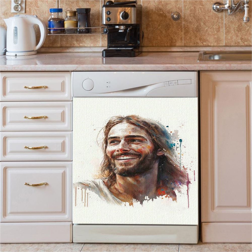 Jesus Sitting Down In The Forest Dishwasher Cover, Jesus Dishwasher Wrap, Christian Kitchen Decoration
