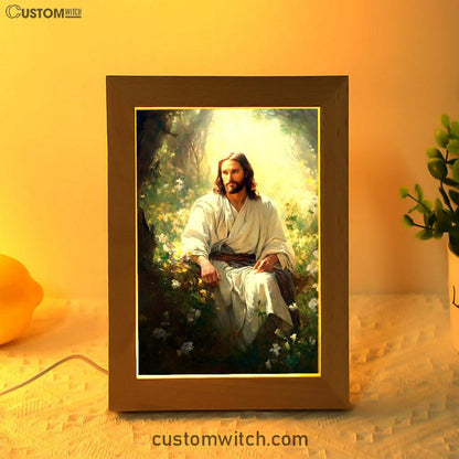 Jesus Sitting Down In The Forest Frame Lamp Prints - Jesus Frame Lamp Art - Christian Art Decor