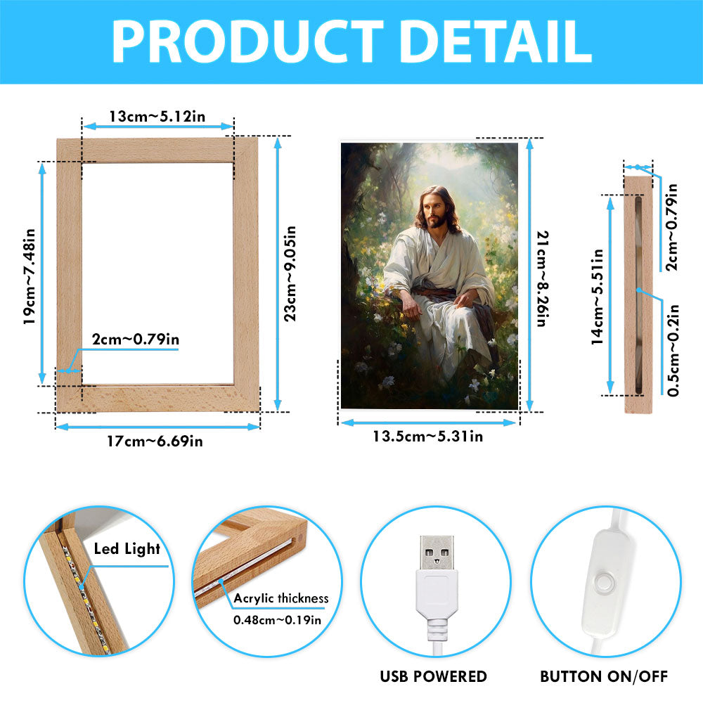 Jesus Sitting Down In The Forest Frame Lamp Prints - Jesus Frame Lamp Art - Christian Art Decor
