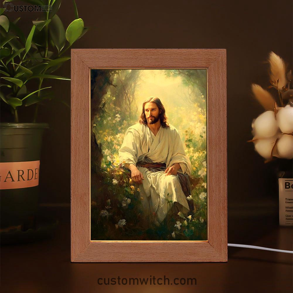 Jesus Sitting Down In The Forest Frame Lamp Prints - Jesus Frame Lamp Art - Christian Art Decor