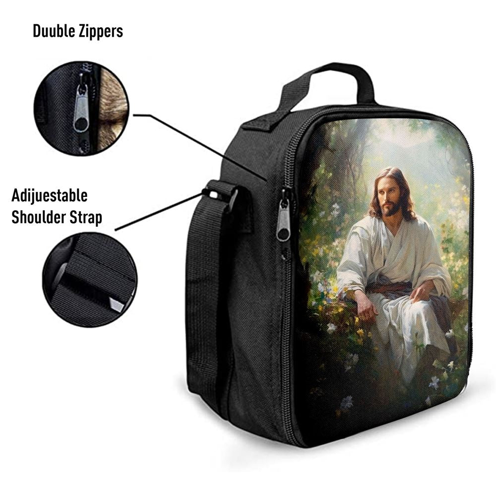 Jesus Sitting Down In The Forest Lunch Bag, Christian Lunch Box For School, Picnic