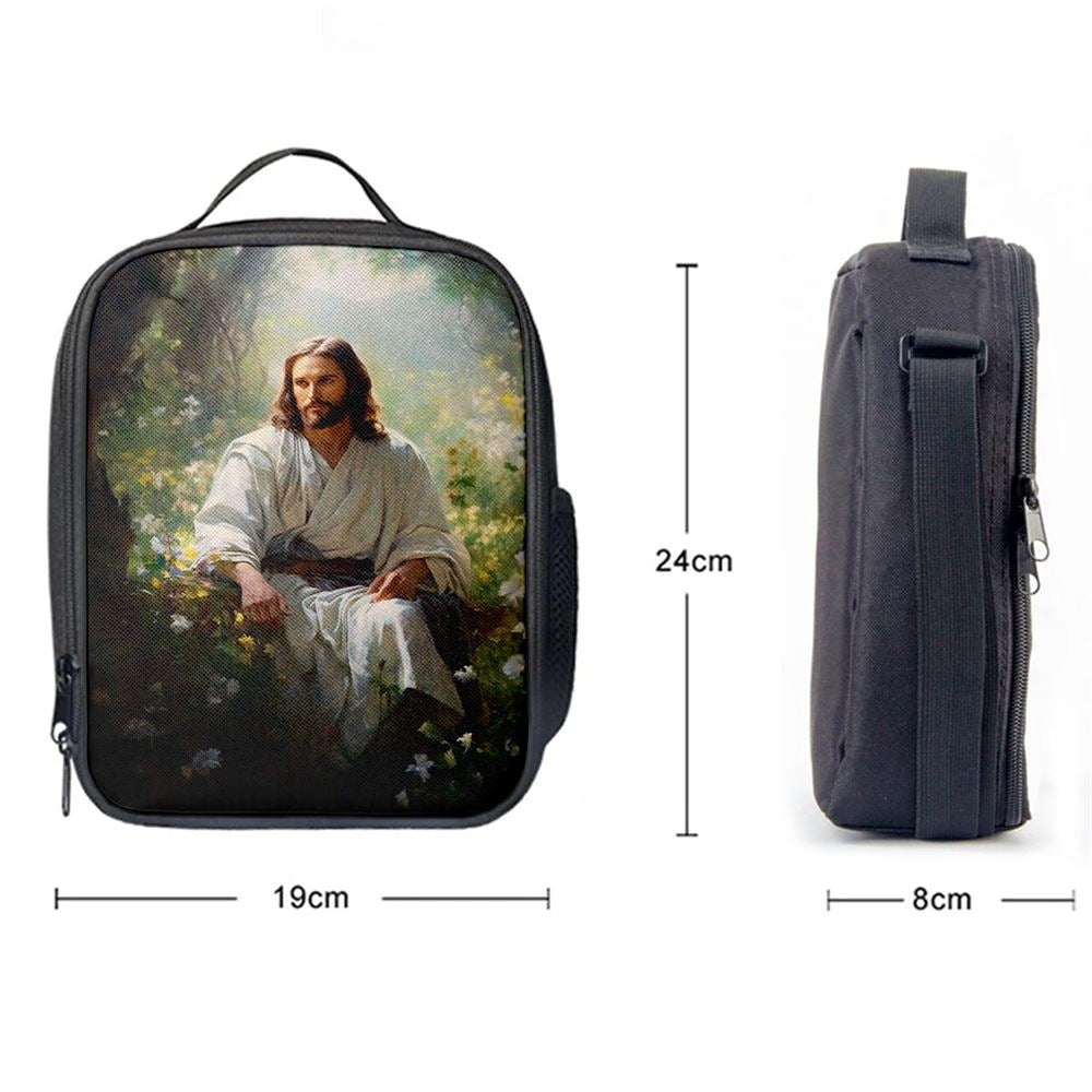 Jesus Sitting Down In The Forest Lunch Bag, Christian Lunch Box For School, Picnic