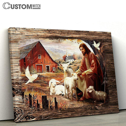Jesus Sitting with the lambs Dove Canvas Wall Art - Bible Verse Canvas - Religious Prints