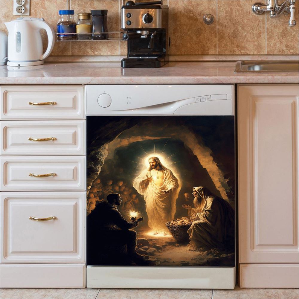 Jesus Smiling Dishwasher Cover, Jesus Dishwasher Wrap, Jesus Kitchen Decoration