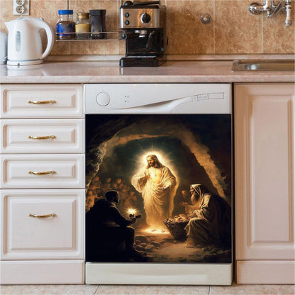 Jesus Smiling Dishwasher Cover, Jesus Dishwasher Wrap, Jesus Kitchen Decoration