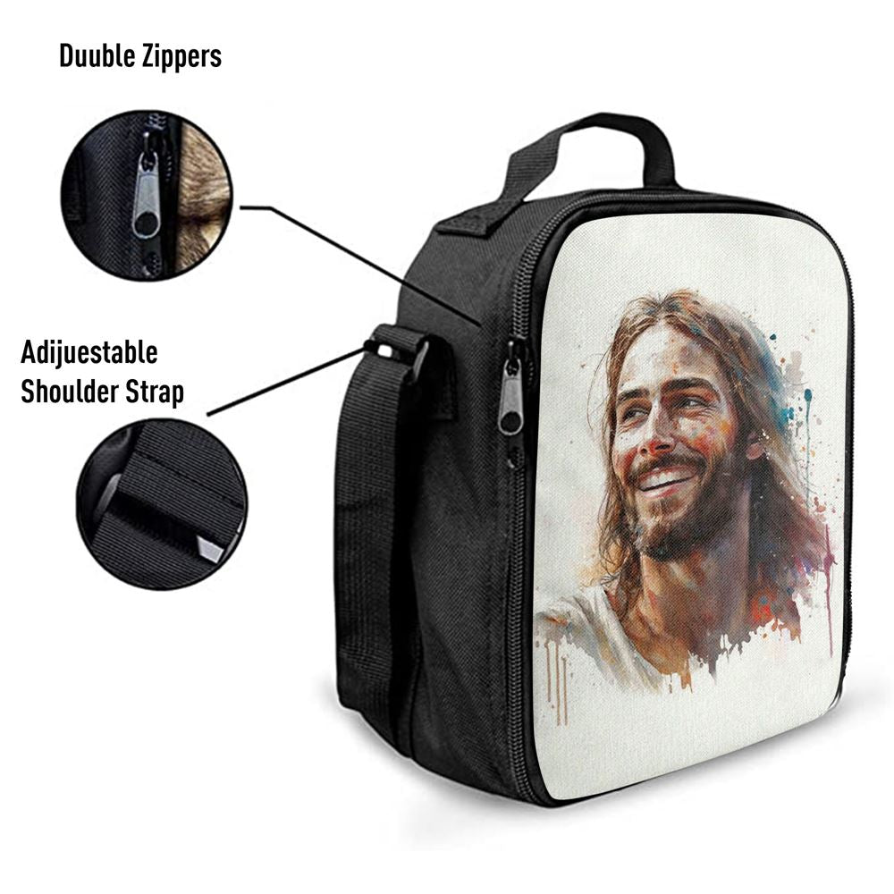 Jesus Smiling Lunch Bag - Jesus Art, Christian Lunch Box For School, Picnic