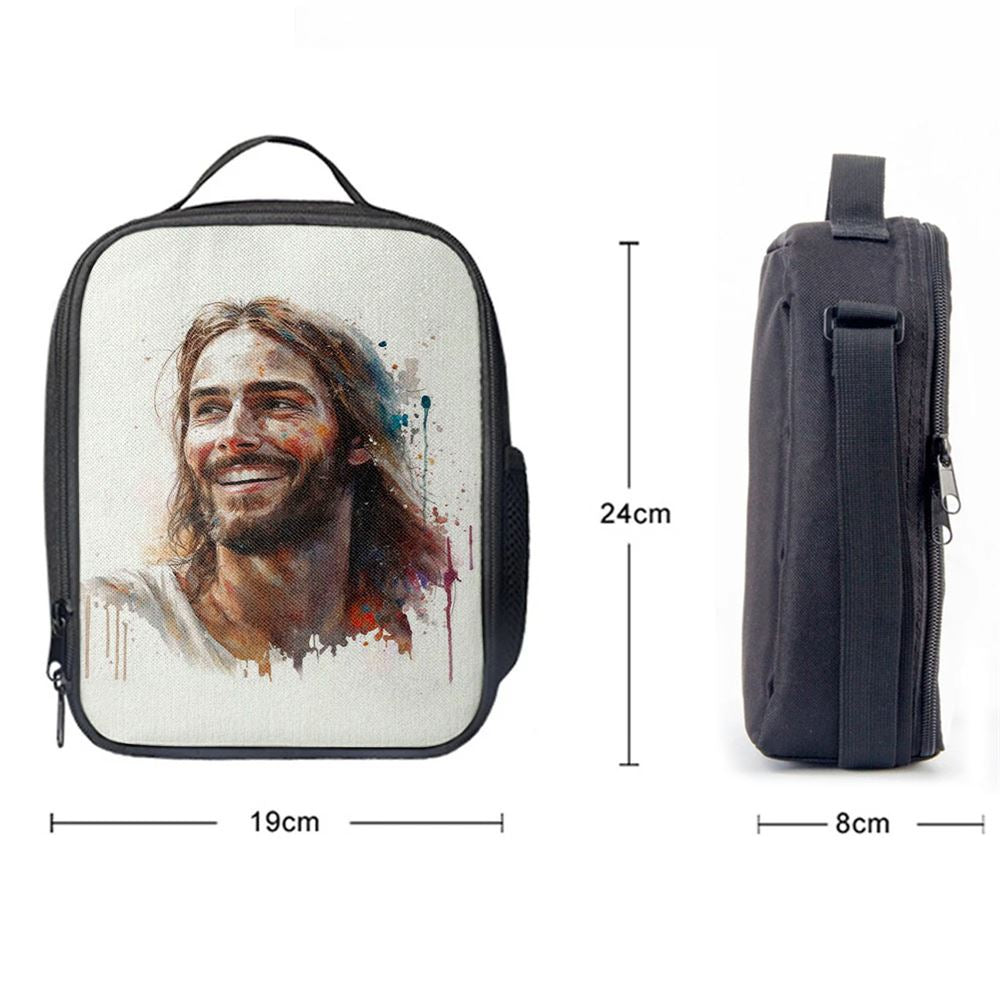 Jesus Smiling Lunch Bag - Jesus Art, Christian Lunch Box For School, Picnic