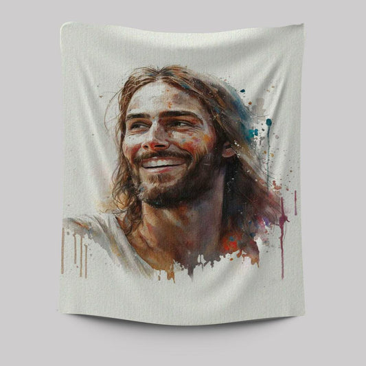 Jesus Smiling Tapestry Pictures - Jesus Art Prints - Jesus Art -  Christian Indoor Wall Tapestries