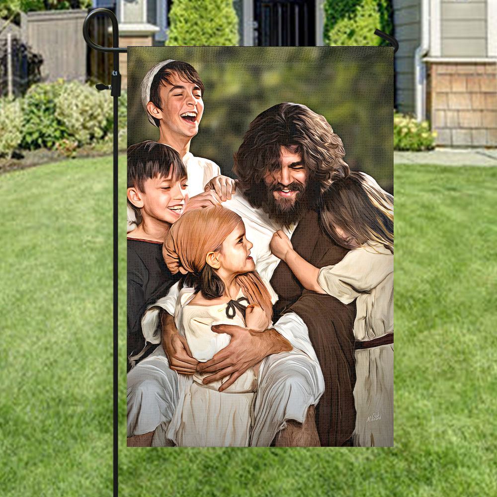 Jesus Smiling With Children Flag, Christian's Flag, Garden Decor, Garden Flag, Welcome Garden Flags, Christian Flag, Scripture Flag, Garden Banner