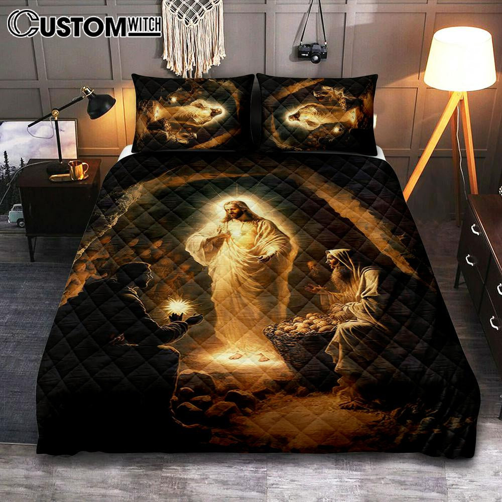 Jesus Spiritual Quilt Bedding Set Prints - Religious Quilt Bedding Set Art - Christian Cover Twin Bedding Decor