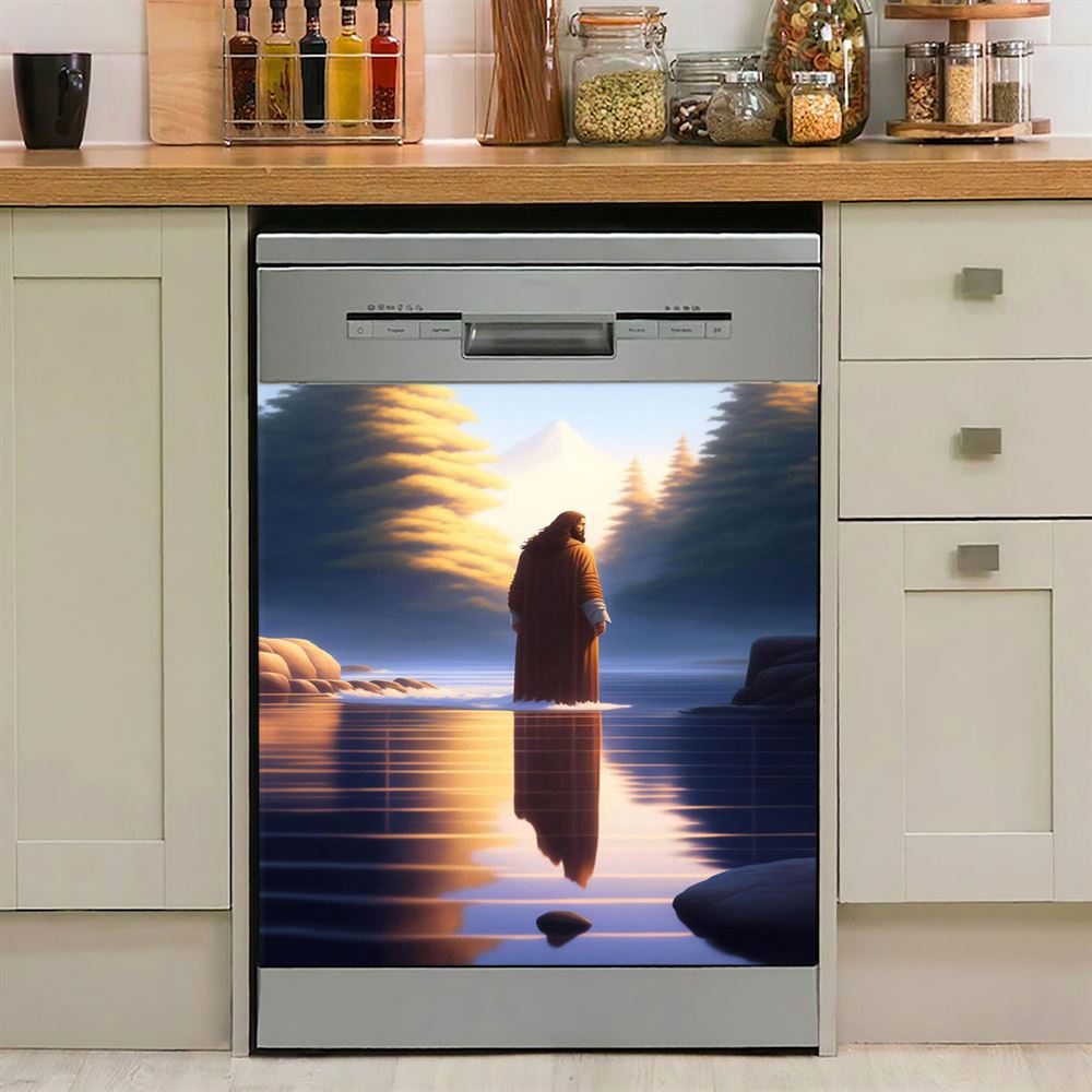 Jesus Stairway To Heaven Dishwasher Cover, Jesus Portrait Dishwasher Wrap, Christian Kitchen Decoration