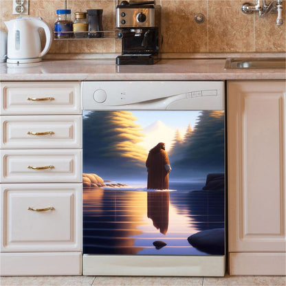 Jesus Stairway To Heaven Dishwasher Cover, Jesus Portrait Dishwasher Wrap, Christian Kitchen Decoration