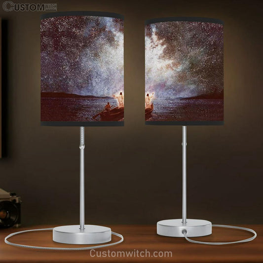 Jesus Standing On The Bow Of A Boat Table Lamb - Calm And Stars Large Table Lamb - Christian Table Lamb Prints - Religious Table Lamb Art