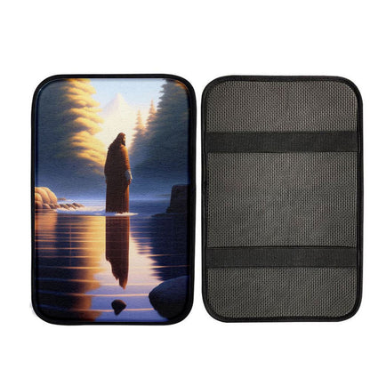 Jesus Standing On Water With Sun Shining Him Car Center Console Cover, God Car Armrest Accessories