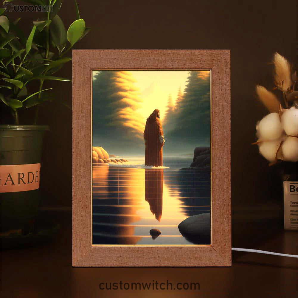 Jesus Standing On Water With Sun Shining Him Frame Lamp Prints - Religious Frame Lamp Art - Christian Decor