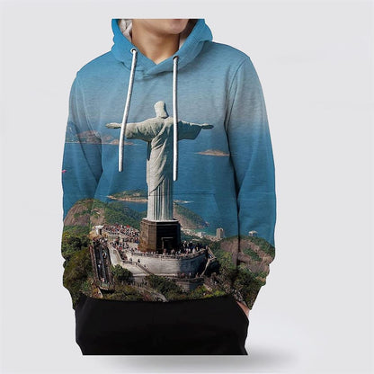 Jesus Statue 3D Hoodies For Women Men, God 3D Printed Hoodie, Christian Apparel Hoodies
