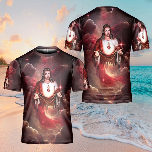 Jesus Take My Hand Red Cloud Galaxy All Over Print 3D T Shirt For Men And Women, Christian T-Shirt, Faith Shirt