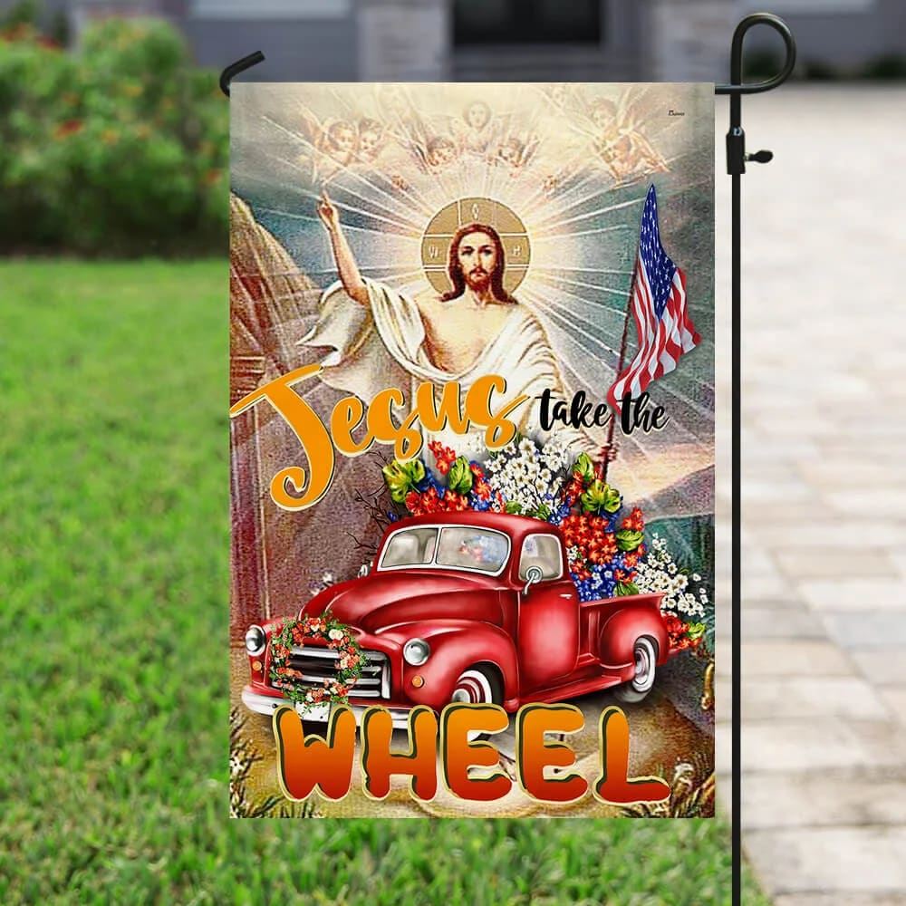 Jesus Take The Wheel American House Flag, Christian Flag, Christian Flag, Scripture Flag, Garden Banner