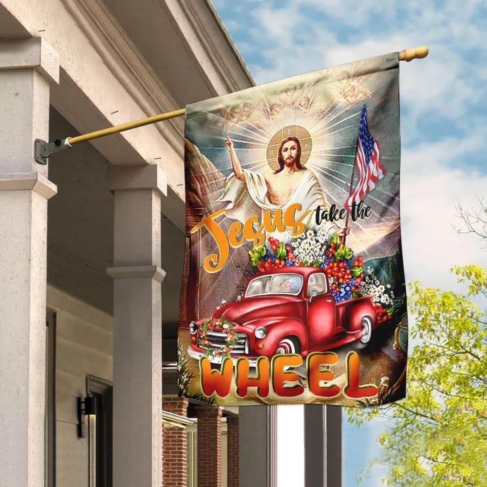 Jesus Take The Wheel American House Flag, Christian Flag, Christian Flag, Scripture Flag, Garden Banner
