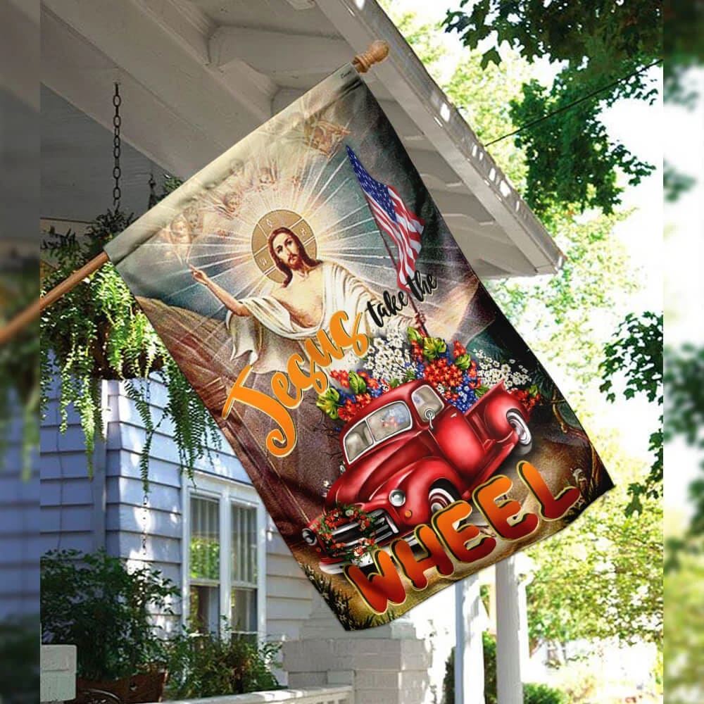 Jesus Take The Wheel American House Flag, Christian Flag, Christian Flag, Scripture Flag, Garden Banner
