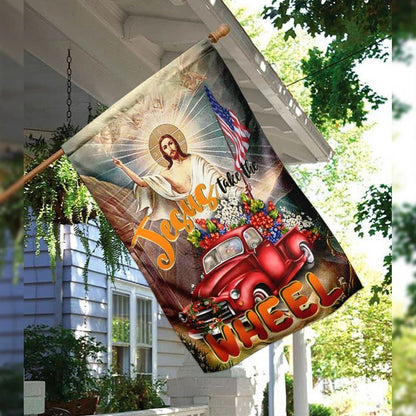Jesus Take The Wheel American House Flag, Christian Flag, Christian Flag, Scripture Flag, Garden Banner