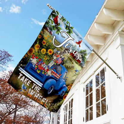 Jesus Take The Wheel American Truck Farm Garden House Flags, Christian Flag, Scripture Flag, Garden Banner