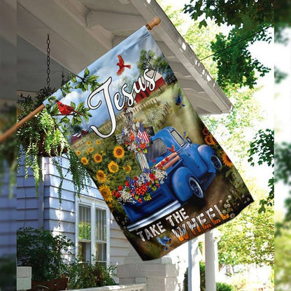 Jesus Take The Wheel American Truck Farm Garden House Flags, Christian Flag, Scripture Flag, Garden Banner