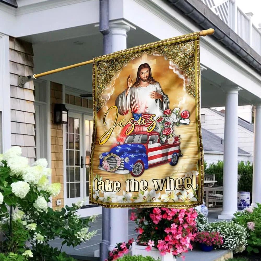 Jesus Take The Wheel American Truck House Flag, Christian Flag, Christian Flag, Scripture Flag, Garden Banner