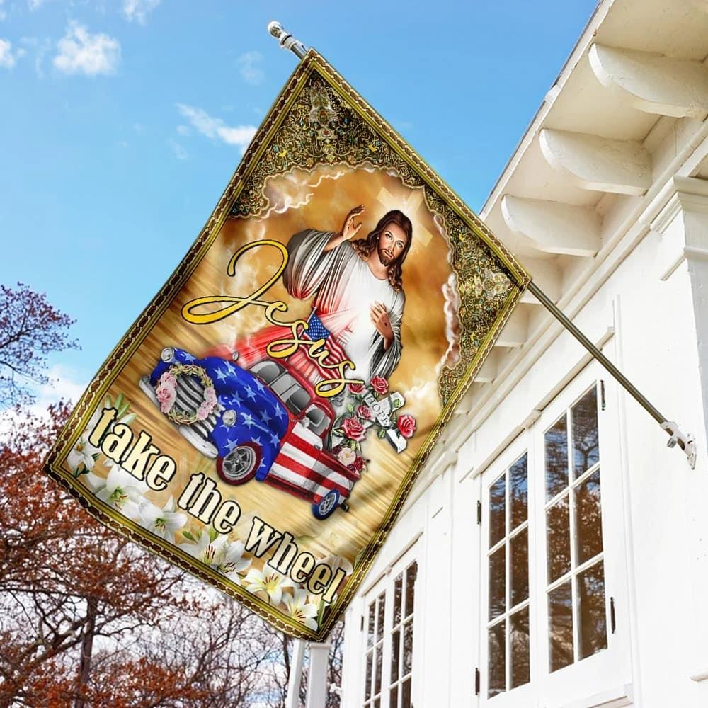 Jesus Take The Wheel American Truck House Flag, Christian Flag, Christian Flag, Scripture Flag, Garden Banner