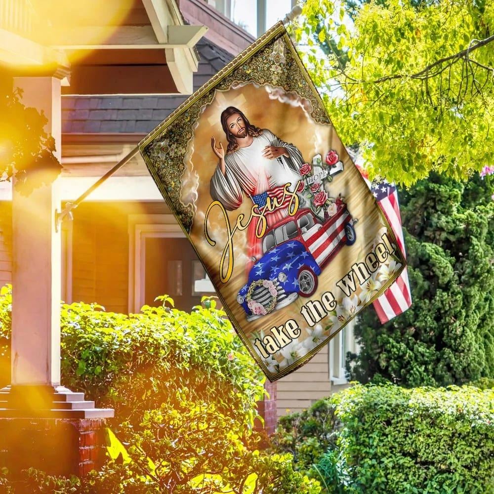 Jesus Take The Wheel American Truck House Flag, Christian Flag, Christian Flag, Scripture Flag, Garden Banner