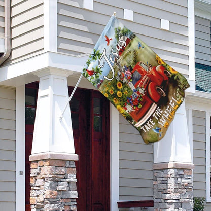 Jesus Take The Wheel Christian Cross Truck Farm Garden House Flags, Christian Flag, Scripture Flag, Garden Banner