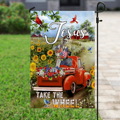Jesus Take The Wheel Christian Cross Truck Farm Garden House Flags, Christian Flag, Scripture Flag, Garden Banner