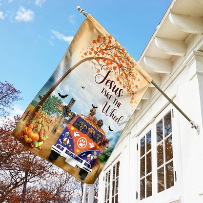 Jesus Take The Wheel Dachshund House Flag, Christian Flag, Christian Flag, Scripture Flag, Garden Banner