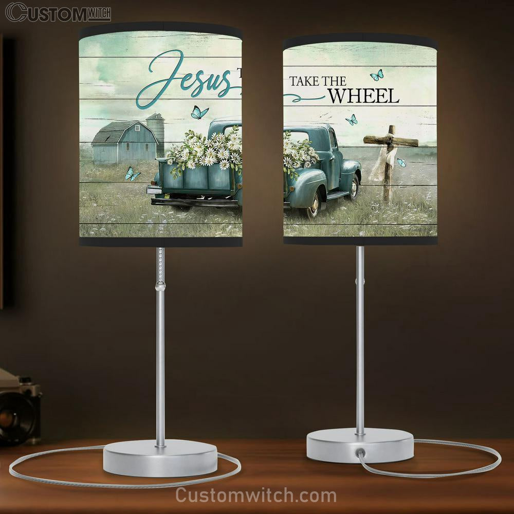 Jesus Take The Wheel Daisy Field Ladybug Car Table Lamb Gift - Bible Verse Table Lamb - Religious Bedroom Decor