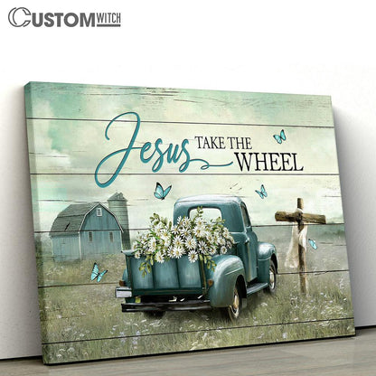 Jesus Take The Wheel Daisy Field Ladybug Car Canvas Wall Art - Bible Verse Canvas - Religious Prints