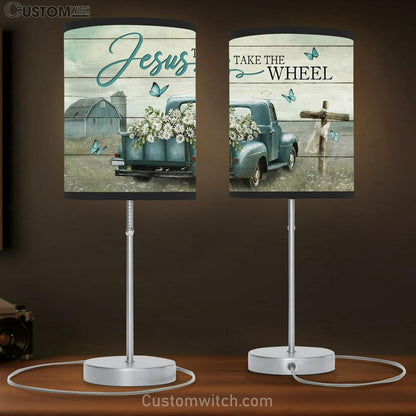 Jesus Take The Wheel Old Buggy Car Cross Large Table Lamb - Christian Table Lamb Prints - Religious Table Lamb Art