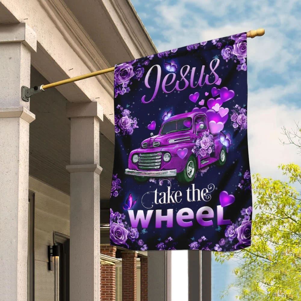 Jesus Take The Wheel Purple Truck House Flag, Christian Flag, Christian Flag, Scripture Flag, Garden Banner