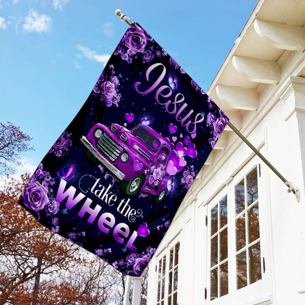 Jesus Take The Wheel Purple Truck House Flag, Christian Flag, Christian Flag, Scripture Flag, Garden Banner