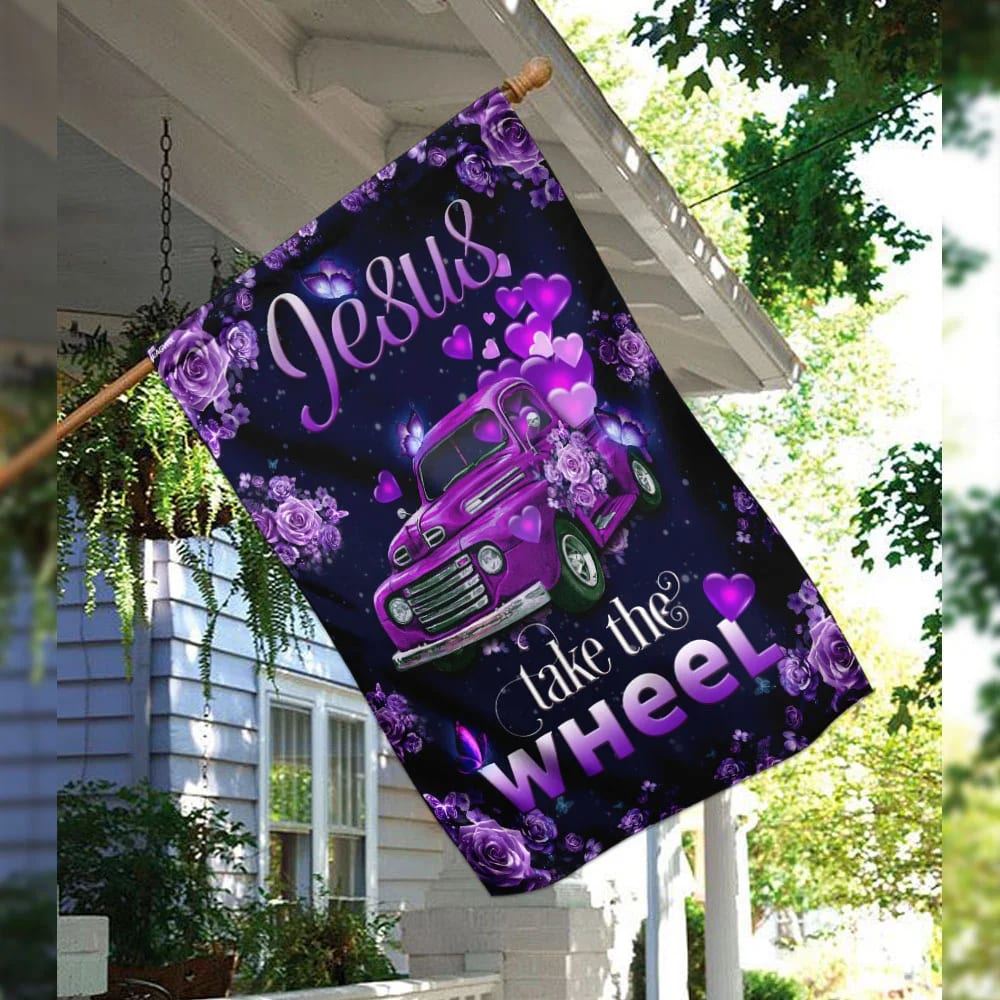 Jesus Take The Wheel Purple Truck House Flag, Christian Flag, Christian Flag, Scripture Flag, Garden Banner