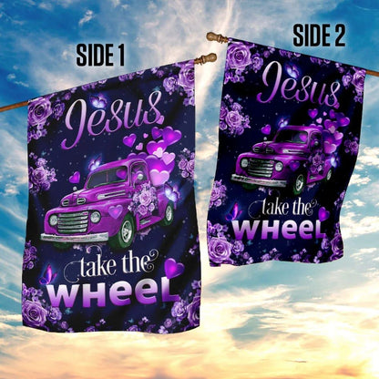Jesus Take The Wheel Purple Truck House Flag, Christian Flag, Christian Flag, Scripture Flag, Garden Banner