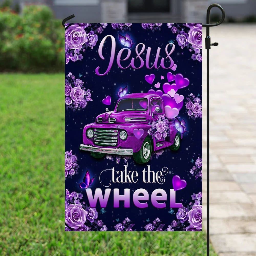Jesus Take The Wheel Purple Truck House Flag, Christian Flag, Christian Flag, Scripture Flag, Garden Banner
