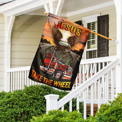 Jesus Take The Wheel Truck Driver House Flag, Christian Flag, Christian Flag, Scripture Flag, Garden Banner